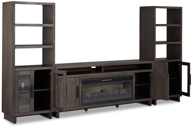 Richmond Gray 80" Door Pier Entertainment Wall With Fireplace