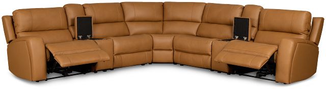 Summit Light Brown Lthr/vinyl Large Dual Power Reclining Two-arm Sectional