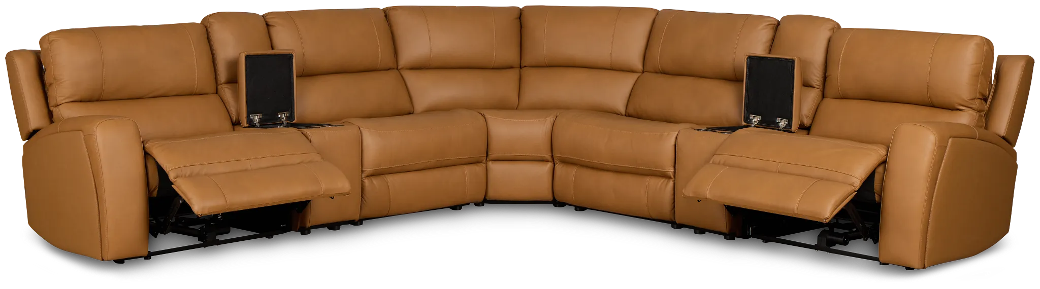 Summit Light Brown Lthr/vinyl Large Dual Power Reclining Two-arm Sectional