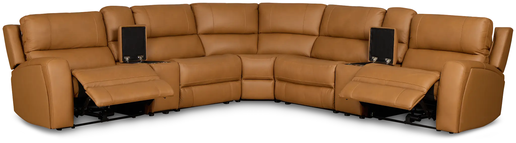 Summit Light Brown Lthr/vinyl Large Dual Power Reclining Two-arm Sectional Summit Light Brown Lthr/vinyl Large Dual Power Reclining Two-arm Sectional