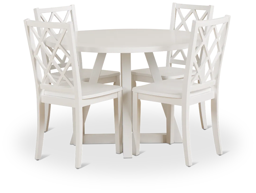Edgartown White Round Table & 4 White Wood Chairs