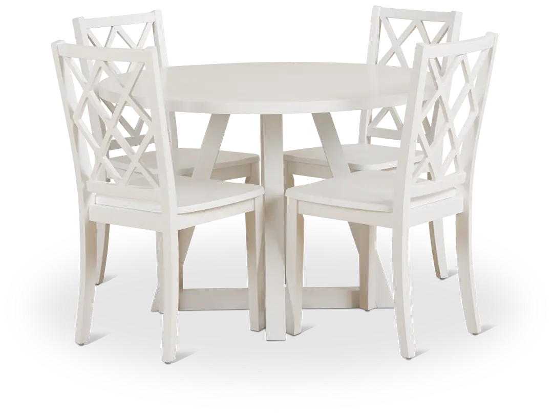 Edgartown White Round Table & 4 White Wood Chairs Edgartown White Round Table & 4 White Wood Chairs