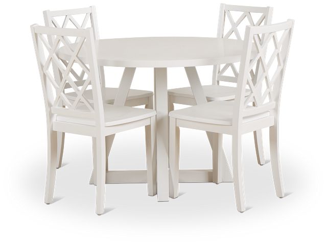 Edgartown White Round Table & 4 White Wood Chairs