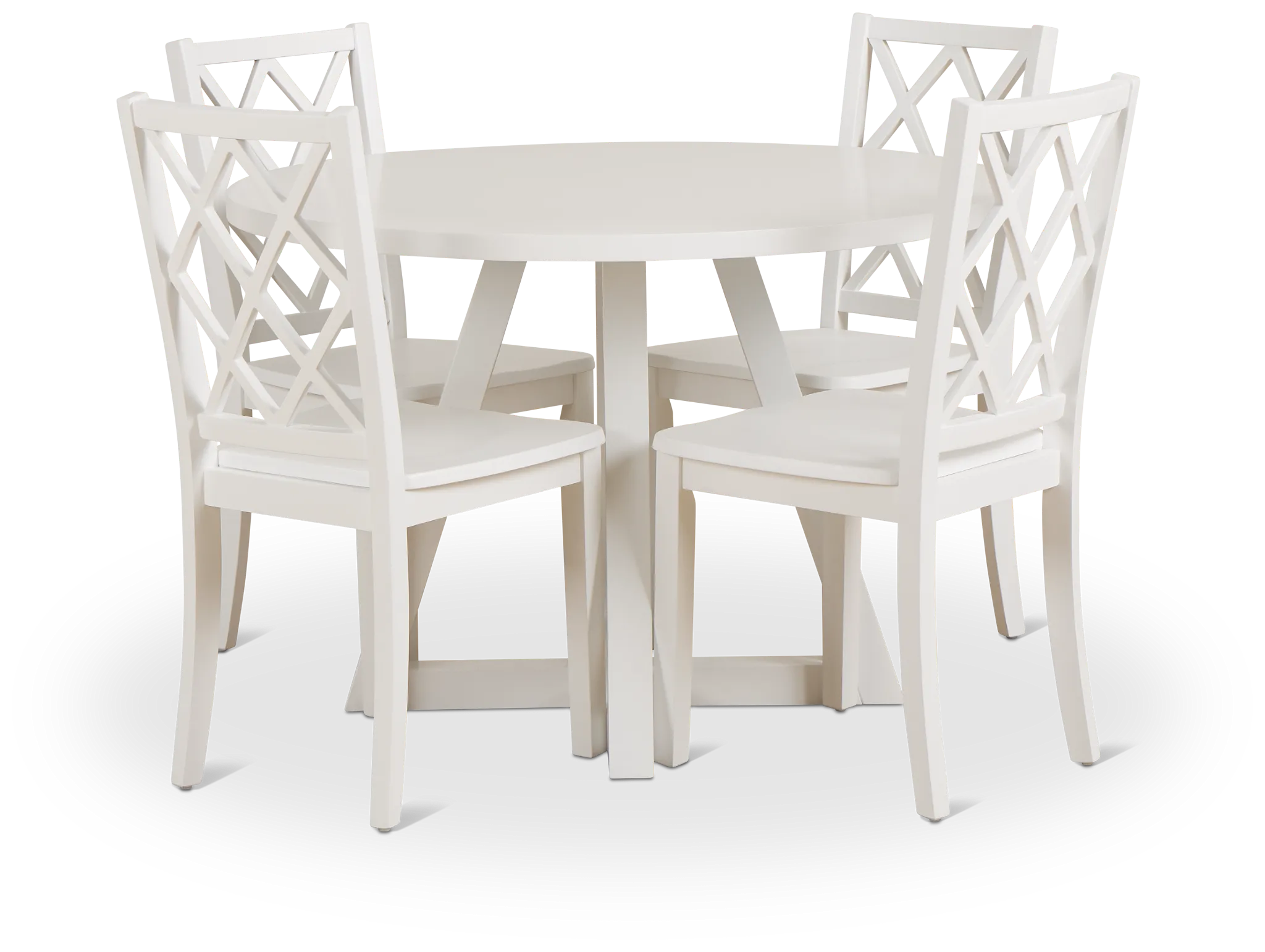 Edgartown White Round Table & 4 White Wood Chairs