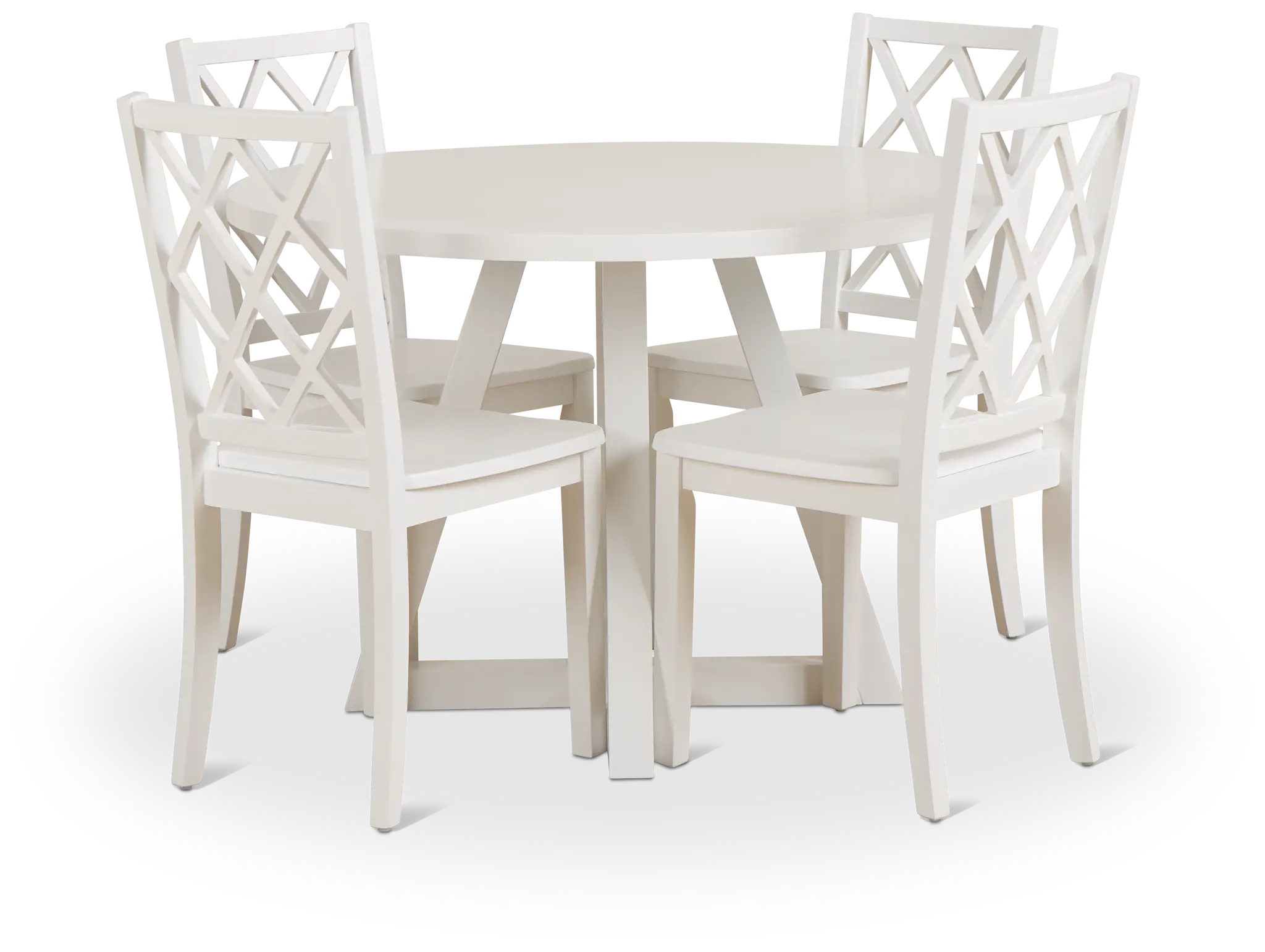 Edgartown White Round Table & 4 White Wood Chairs Edgartown White Round Table & 4 White Wood Chairs