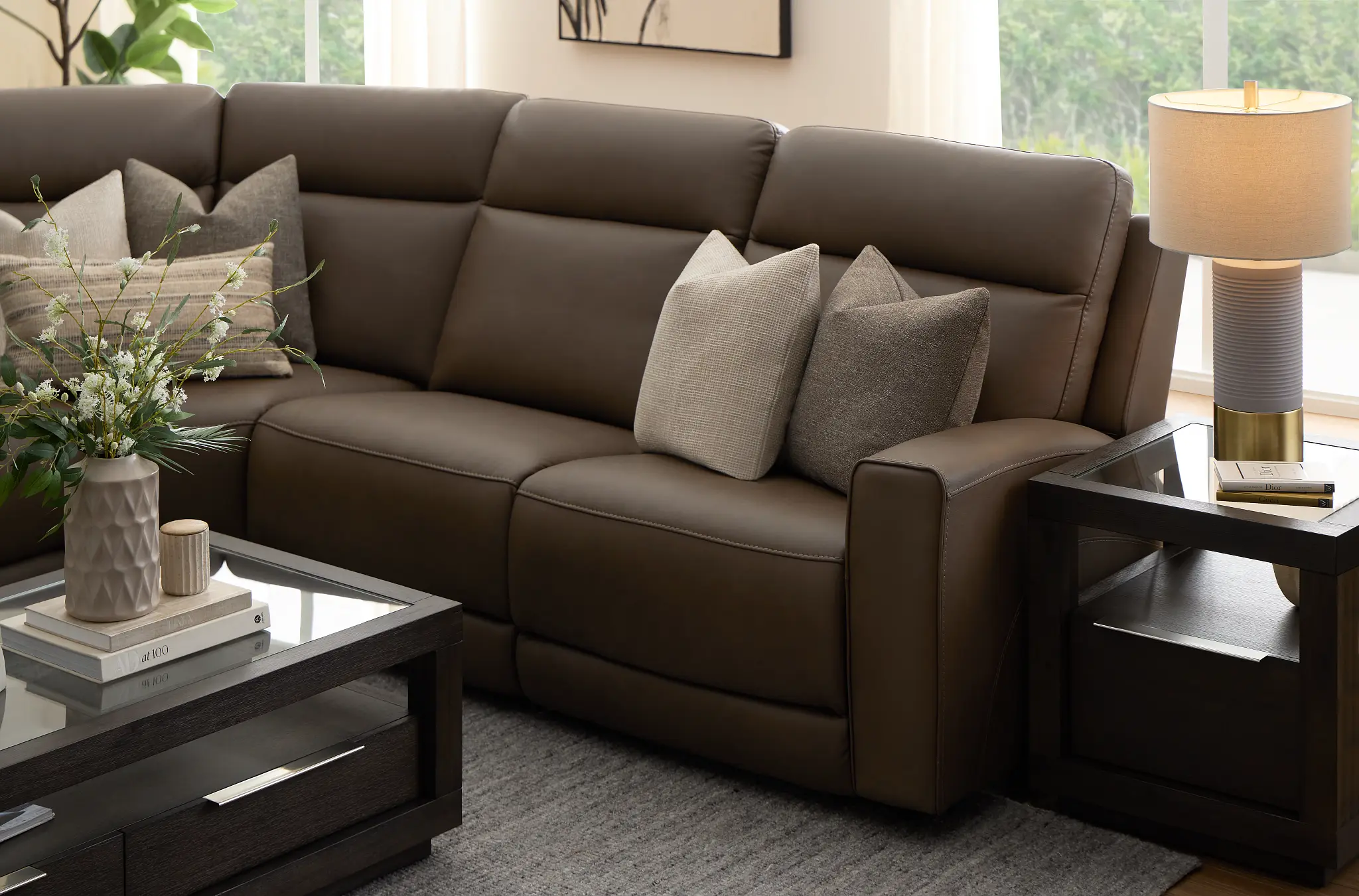 Flexsteel Belmont Dark Brown Lthr/vinyl Medium Triple Power 2-arm Sectional Flexsteel Belmont Dark Brown Lthr/vinyl Medium Triple Power 2-arm Sectional