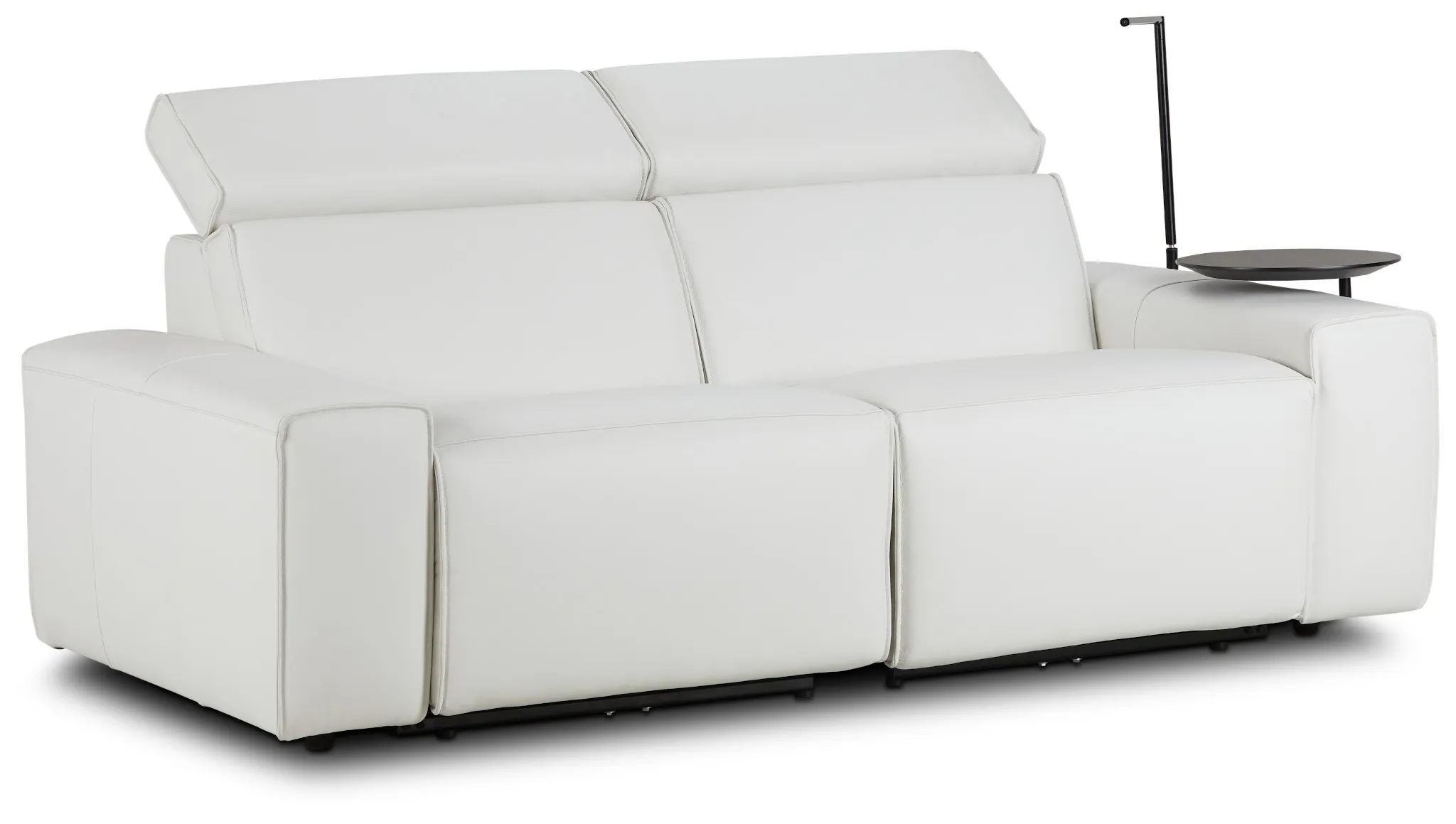 Carmelo White Leather Power Reclining Sofa With Right Table & Light