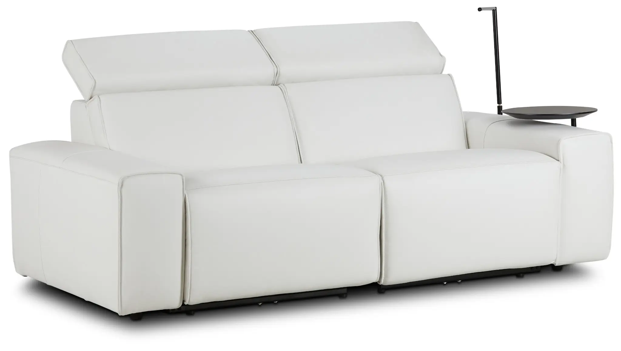 Carmelo White Leather Power Reclining Sofa With Right Table & Light Carmelo White Leather Power Reclining Sofa With Right Table & Light