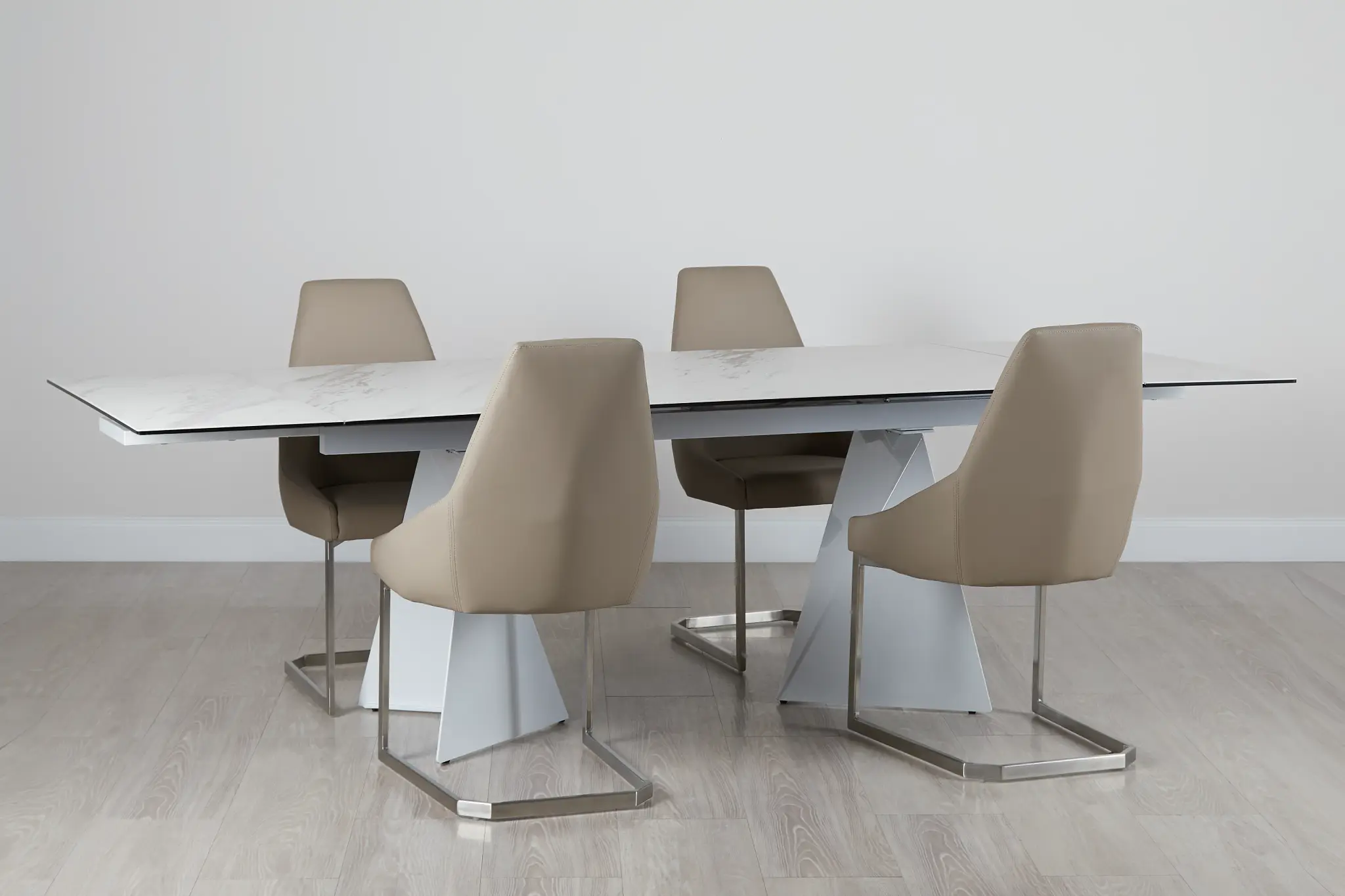 Monaco Taupe Ceramic Table & 4 Upholstered Chairs Monaco Taupe Ceramic Table & 4 Upholstered Chairs