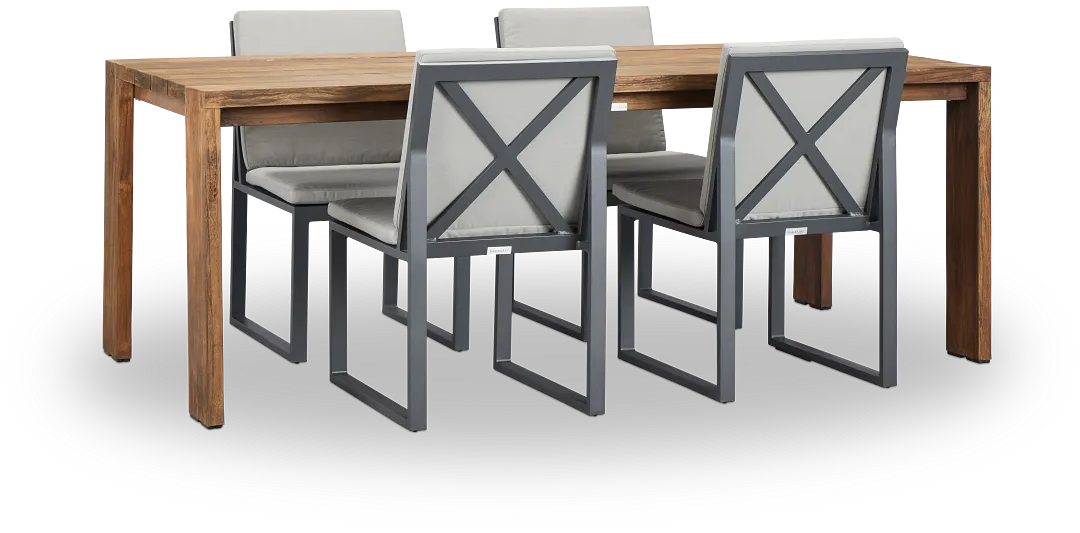 Linear Dark Gray 82" Teak Table & 4 Cushioned Side Chairs