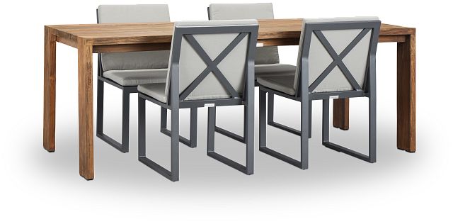 Linear Dark Gray 82" Teak Table & 4 Cushioned Side Chairs