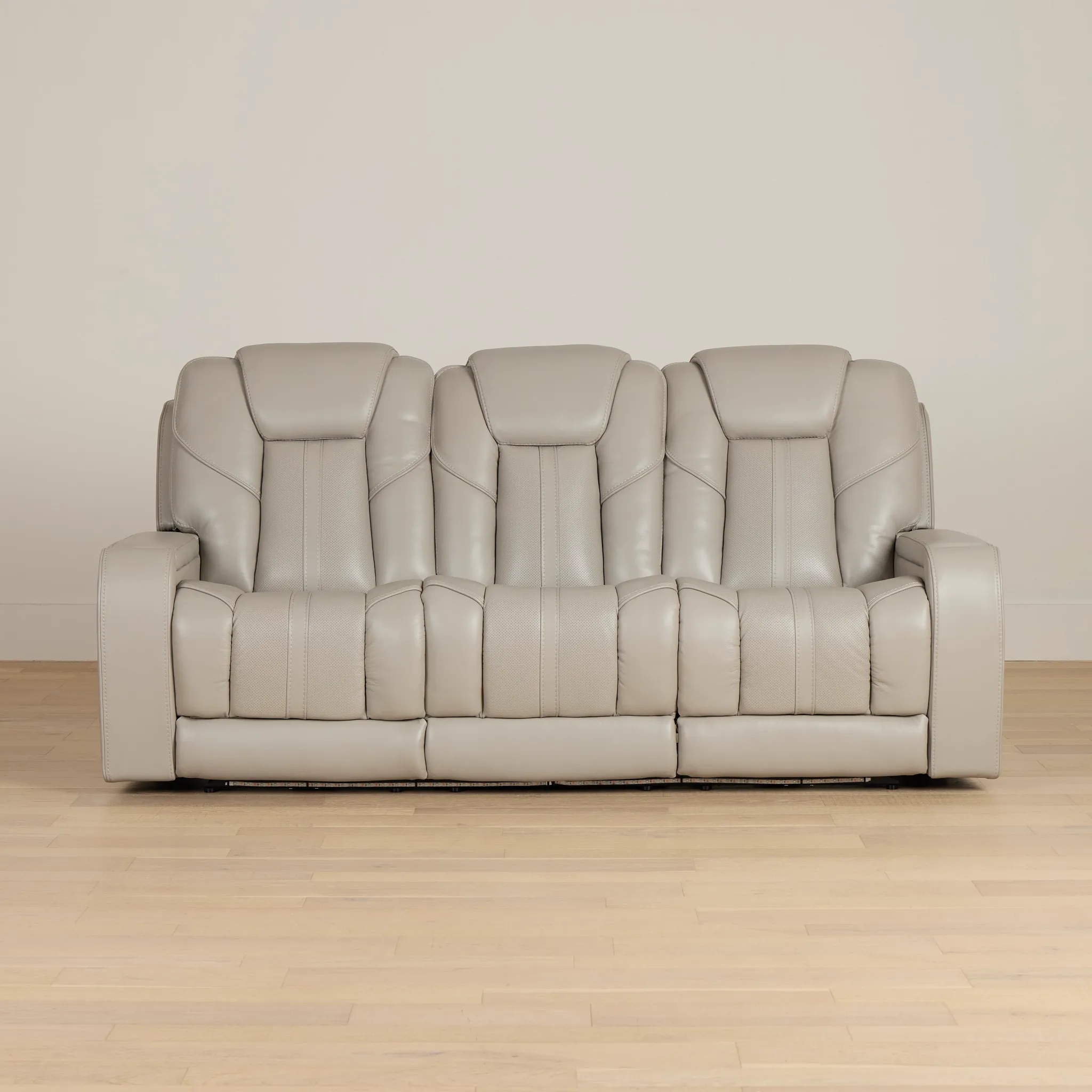 Eclipse Light Gray Lthr/vinyl Power Reclining Sofa W/ Massage