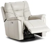 Owen Light Gray Leather Power Glider Recliner With Power Headrest