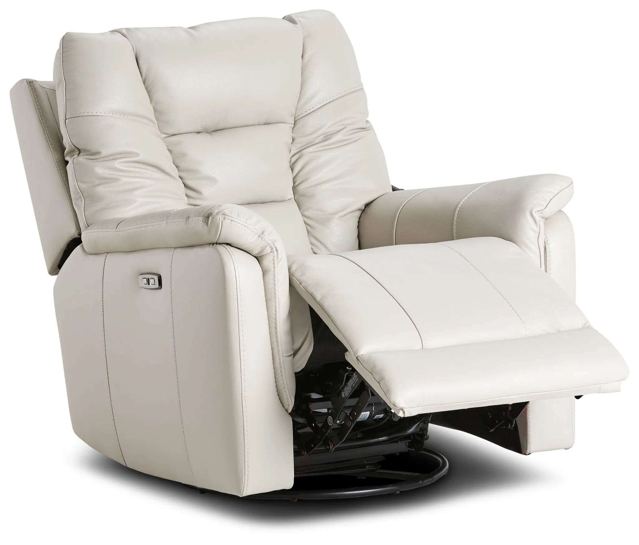 Owen Light Gray Leather Power Glider Recliner With Power Headrest