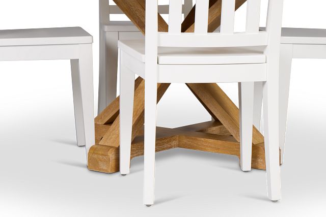 Nantucket Light Tone Round Table & 4 White Wood Chairs