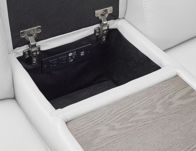 Atlas White Lthr/vinyl Medium Dual Power Left Chaise Sectional