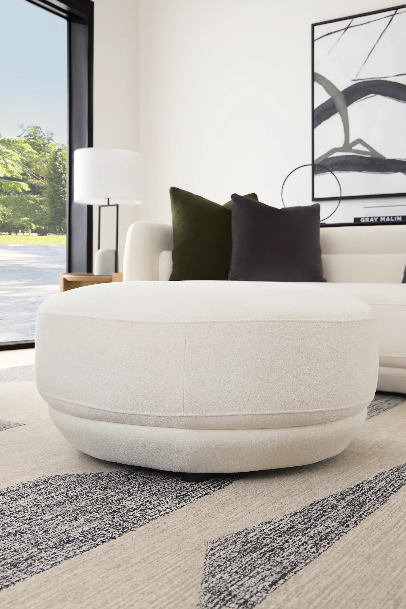 Presley White Fabric Ottoman