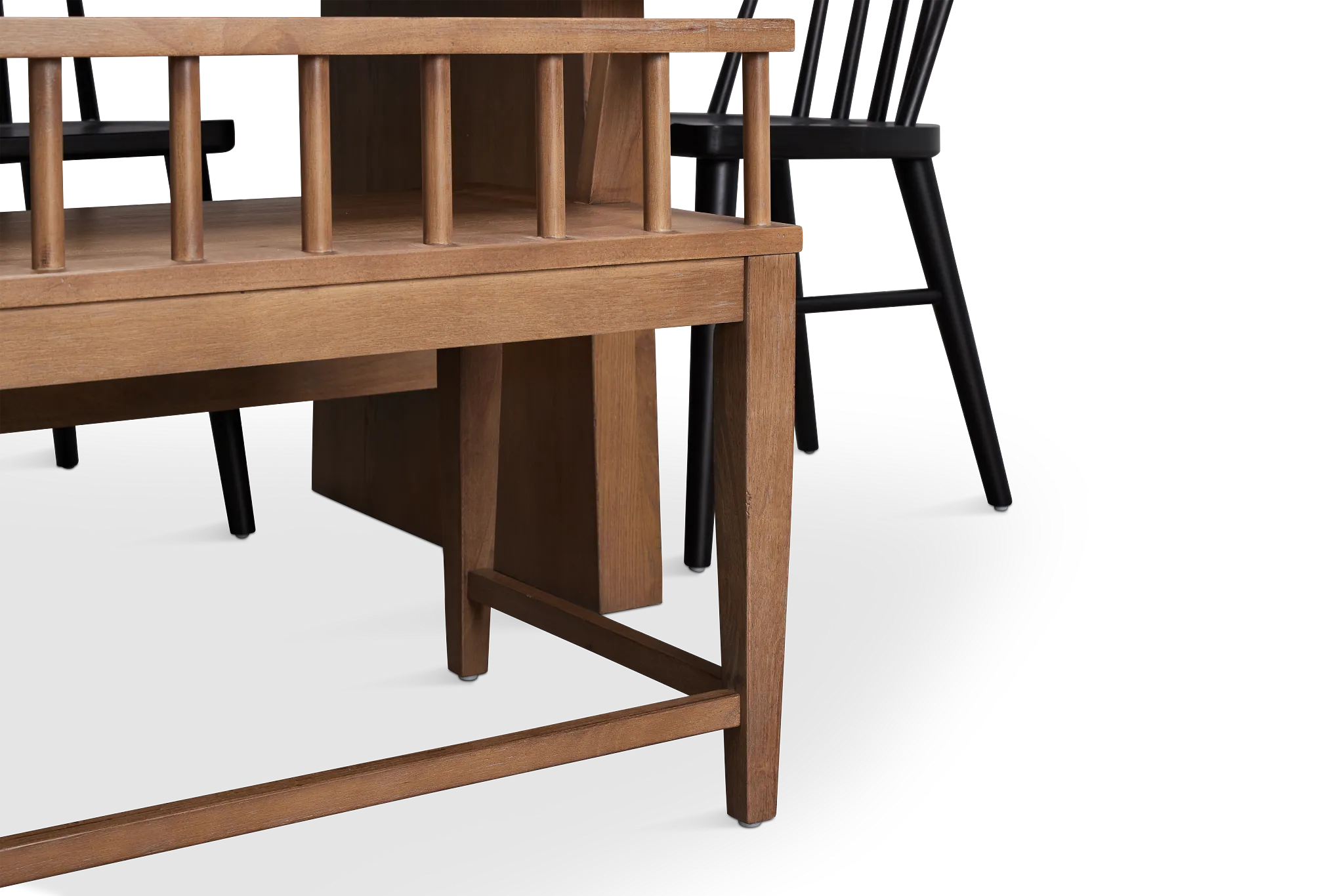 Provo Mid Tone Trestle Table With 4 Wood Side Chairs & Bench