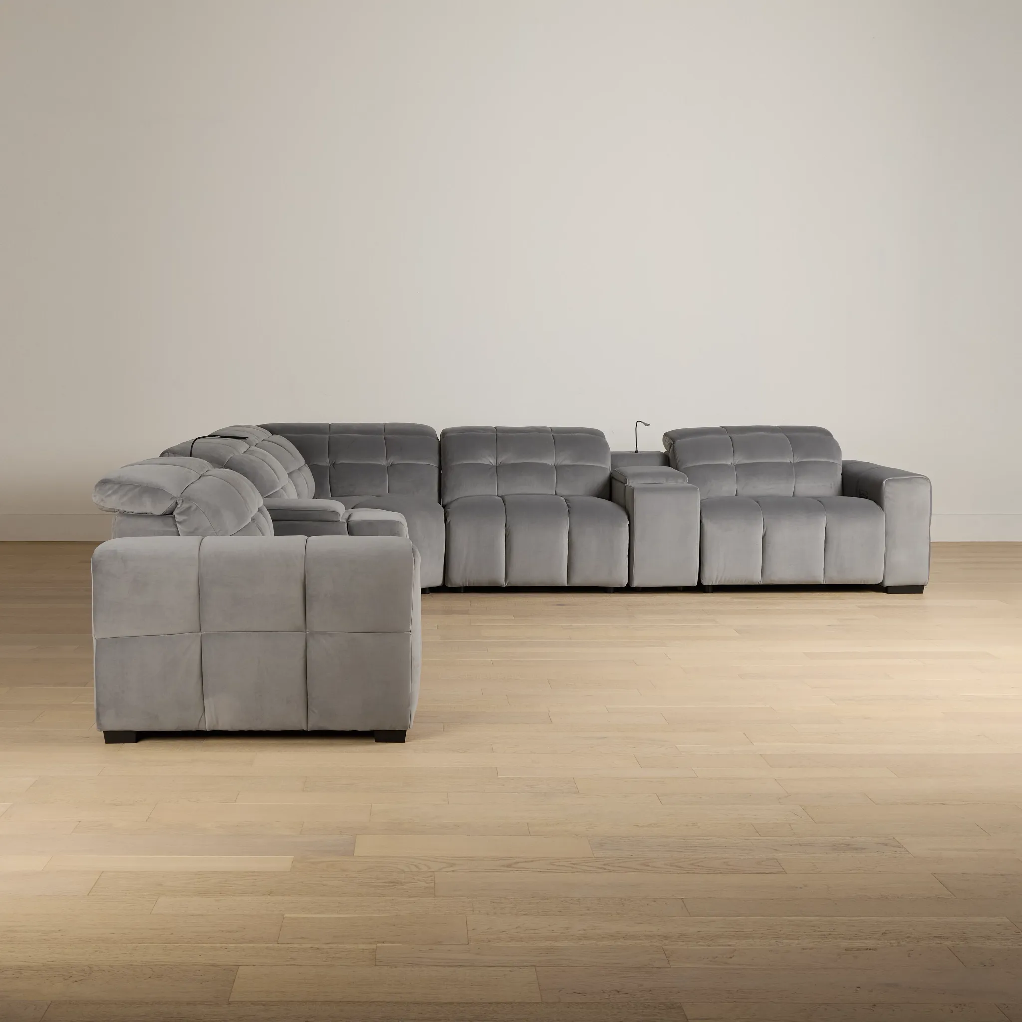 Gemma Light Gray Velvet Large Left Chaise Power Reclining Sectional