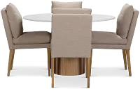 Bryant White Round Table & 4 Upholstered Chairs