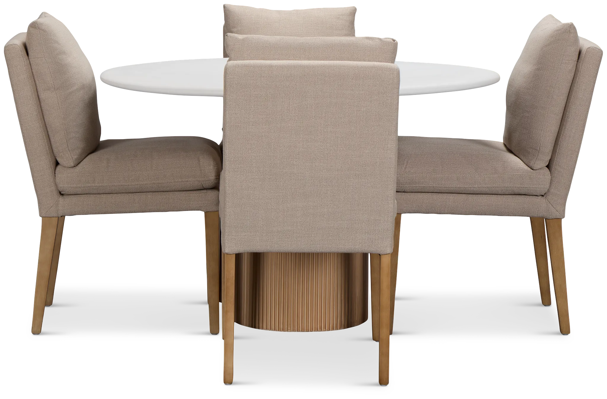 Bryant White Round Table & 4 Upholstered Chairs