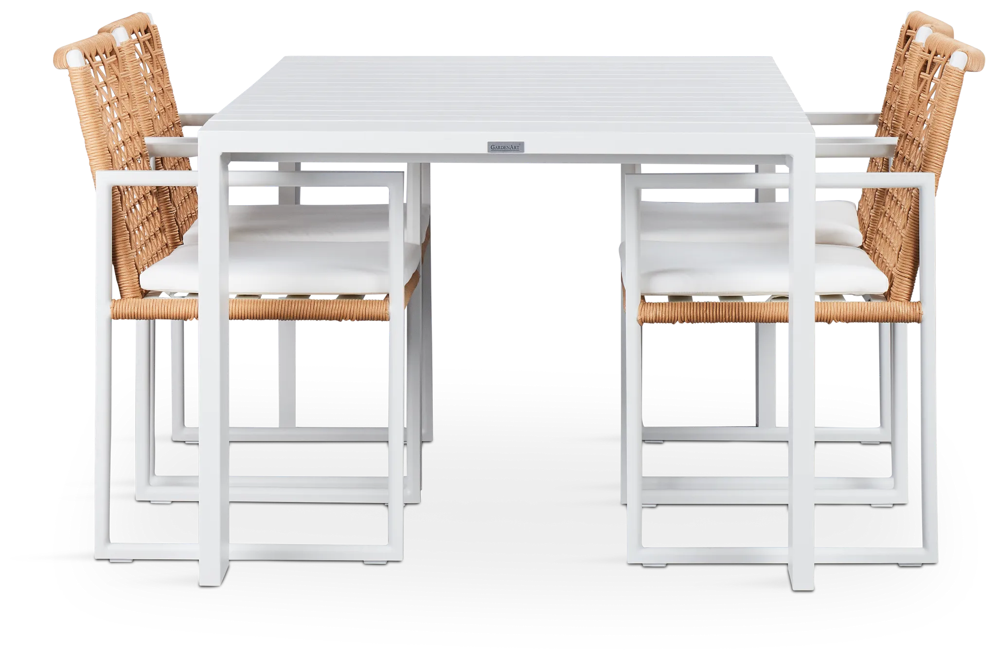 Sunrise White 65" Rectangular Table & 4 Aluminum Arm Chairs