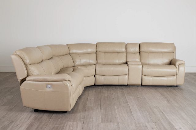 Graham Light Beige Lthr/vinyl Medium Triple Power 2-arm Sectional