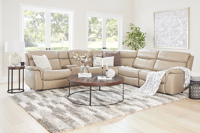 Graham Light Beige Lthr/vinyl Medium Triple Power 2-arm Sectional