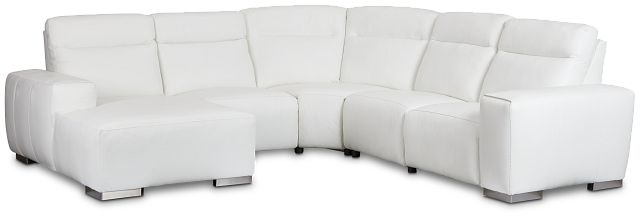 Elba White Leather Medium Dual Power Left Chaise Sectional