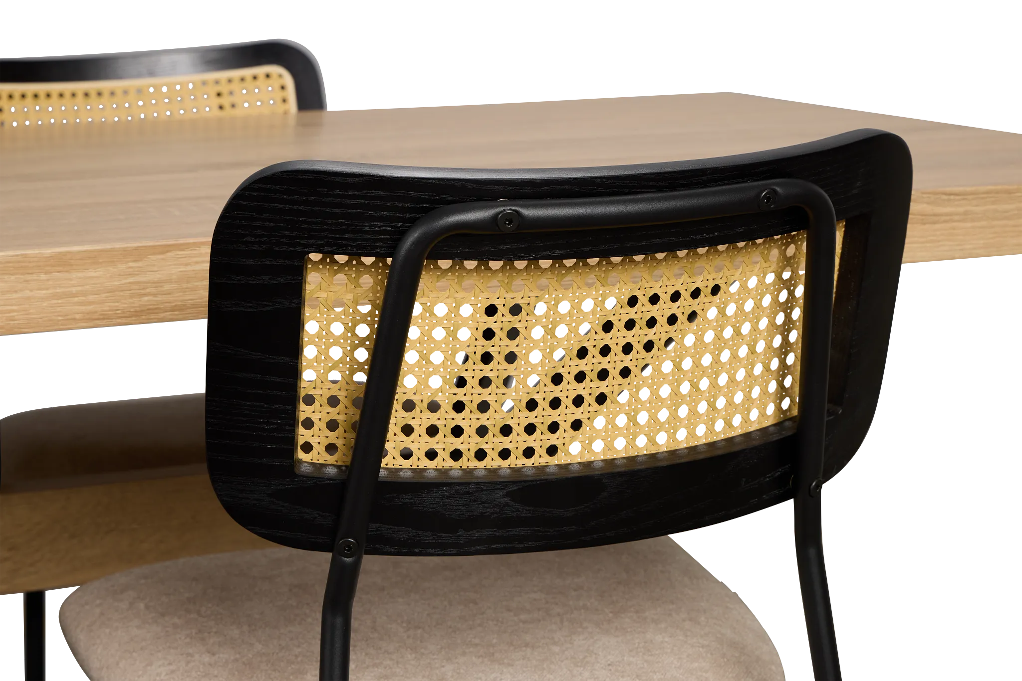 Lynden Light Tone Rect Table & 4 Beige Woven Upholstered Side Chairs