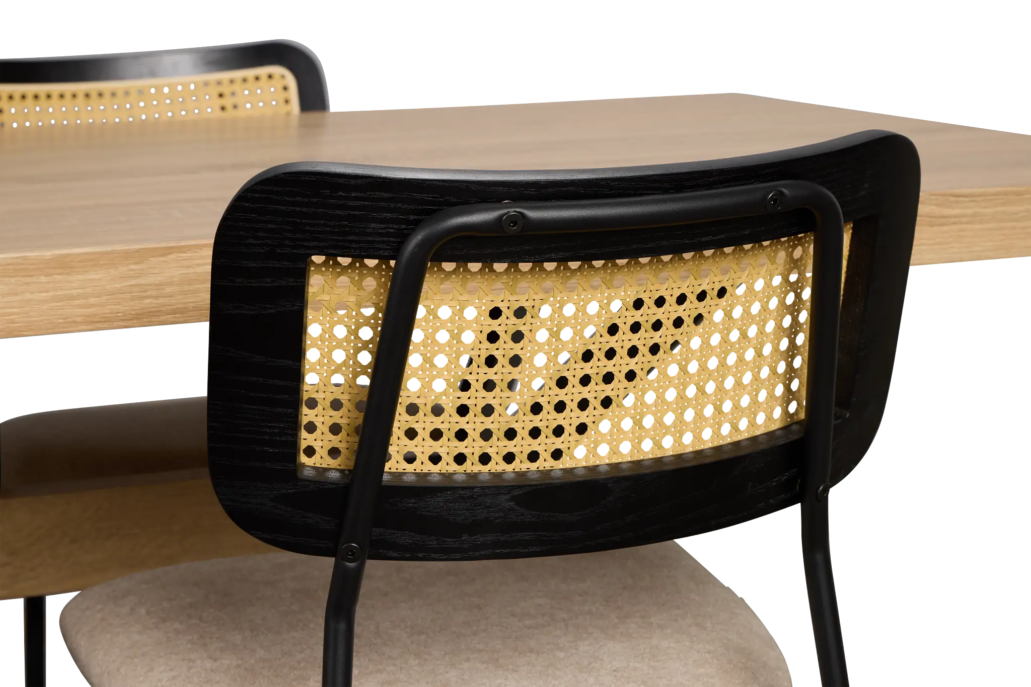 Lynden Light Tone Rect Table & 4 Beige Woven Upholstered Side Chairs Lynden Light Tone Rect Table & 4 Beige Woven Upholstered Side Chairs