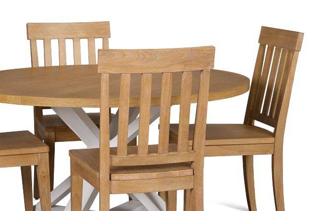 Nantucket Two-tone Light Tone Round Table & 4 Light Tone Chairs