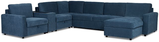 Addie Blue Fabric Medium Right Chaise Sleeper Sectional With Console