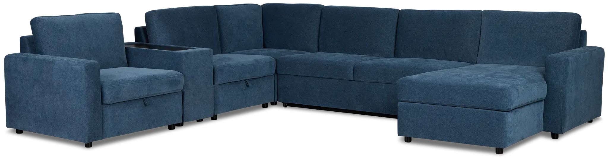 Addie Blue Fabric Medium Right Chaise Sleeper Sectional With Console Addie Blue Fabric Medium Right Chaise Sleeper Sectional With Console