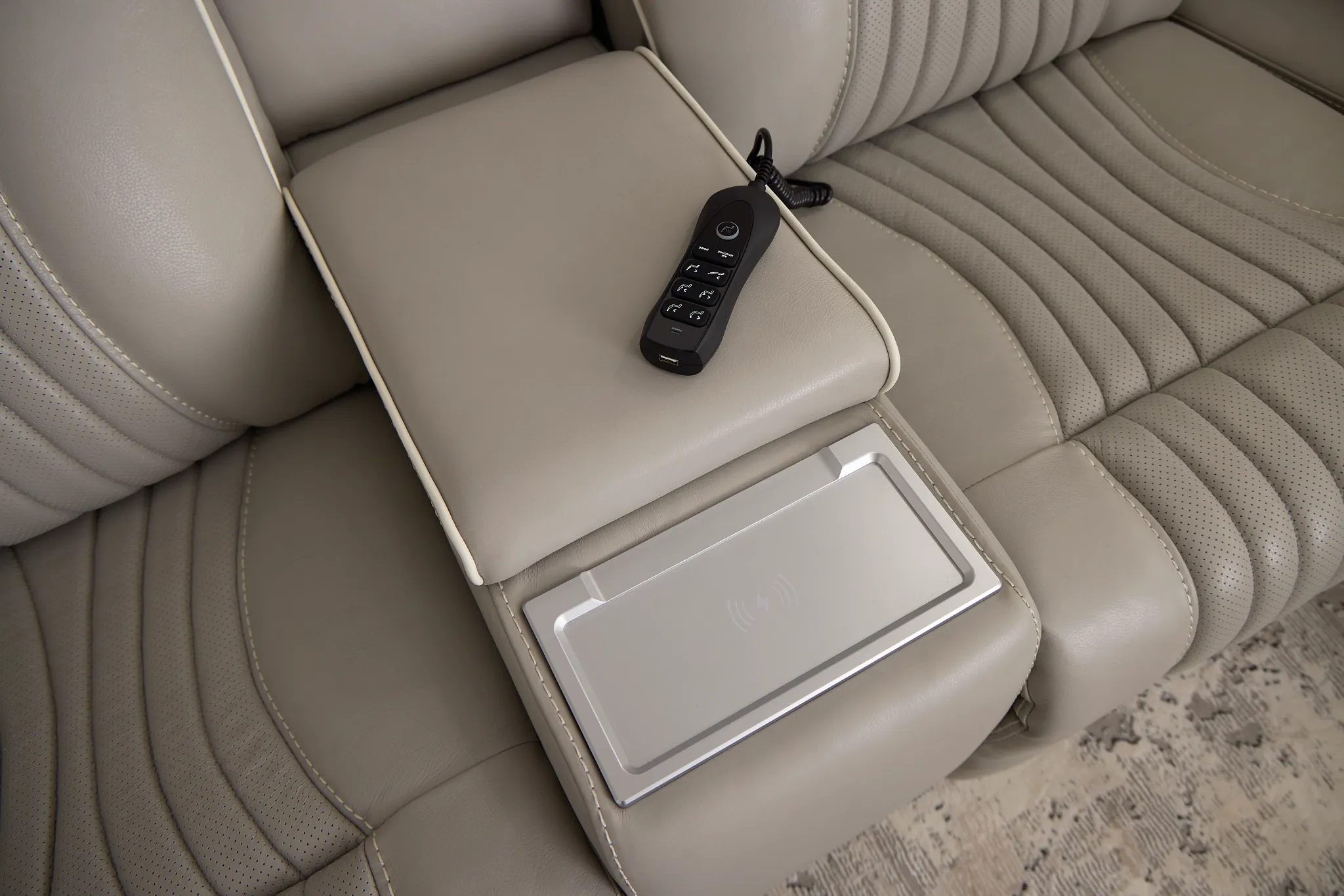 Nova Light Gray Lthr/vinyl Medium 2-arm Triple Power Massage Sectional