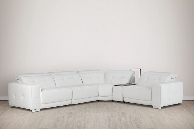 Reva White Leather Small Dual Power Reclining Two-arm Sectional