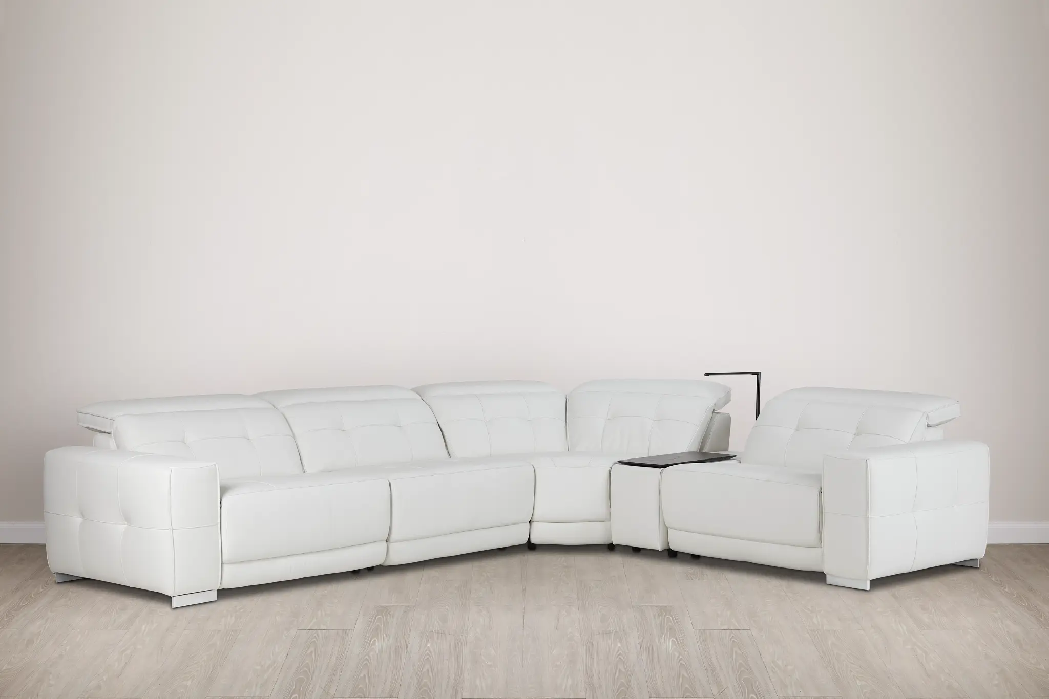 Reva White Leather Small Dual Power Reclining Two-arm Sectional Reva White Leather Small Dual Power Reclining Two-arm Sectional