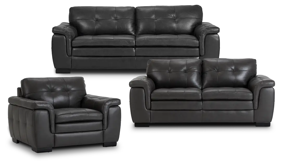 Braden Dark Gray Leather Living Room Braden Dark Gray Leather Living Room