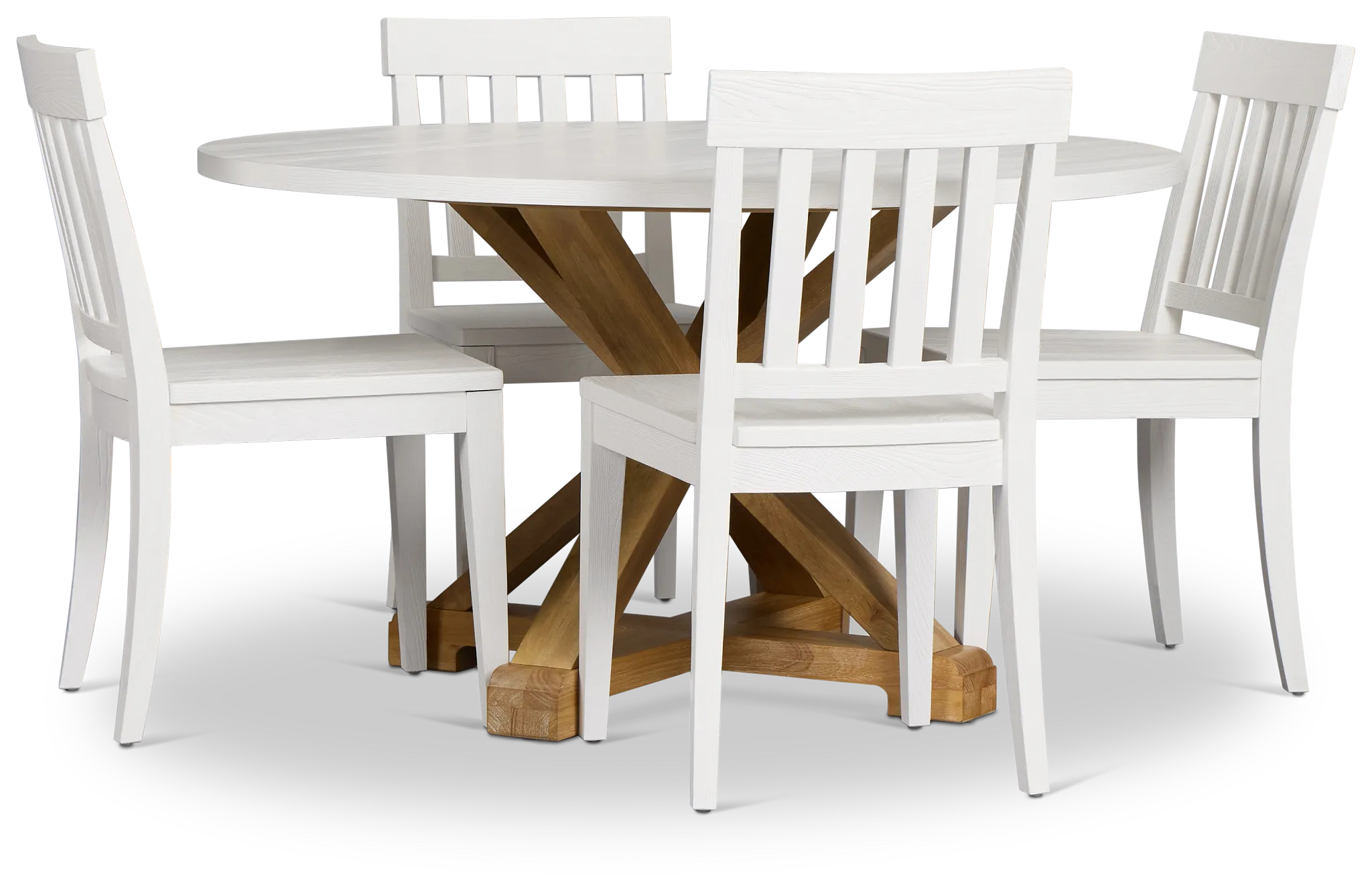 Nantucket Two-tone Pine Round Table & 4 White Chairs
