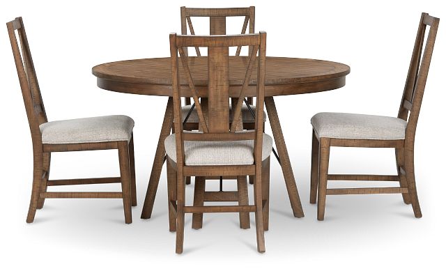 Heron Cove Mid Tone Round Table & 4 Upholstered Chairs (3)