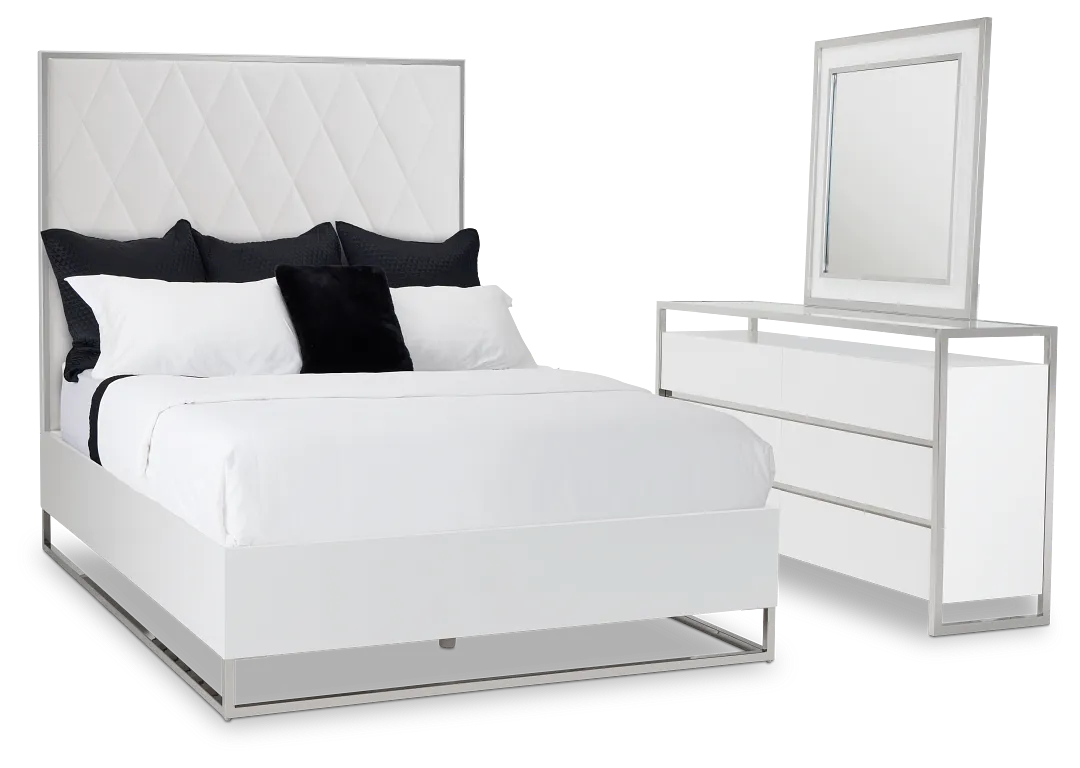 Miami White Uph Platform Bedroom