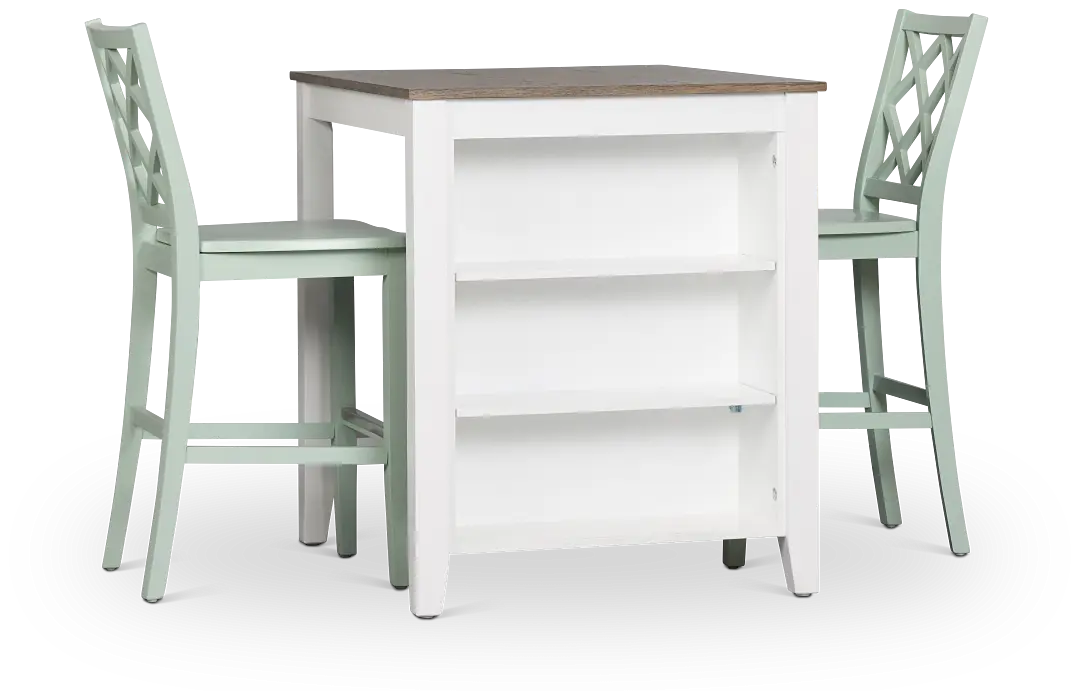 Edgartown Two-tone Storage High Table & 2 Light Blue Wood Barstools Edgartown Two-tone Storage High Table & 2 Light Blue Wood Barstools