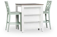 Edgartown Two-tone Storage High Table & 2 Light Blue Wood Barstools