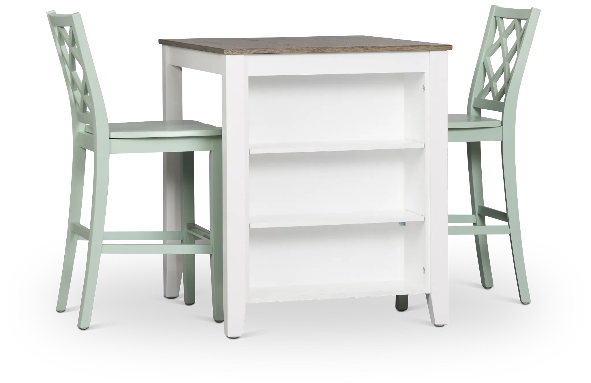 Edgartown Two-tone Storage High Table & 2 Light Blue Wood Barstools