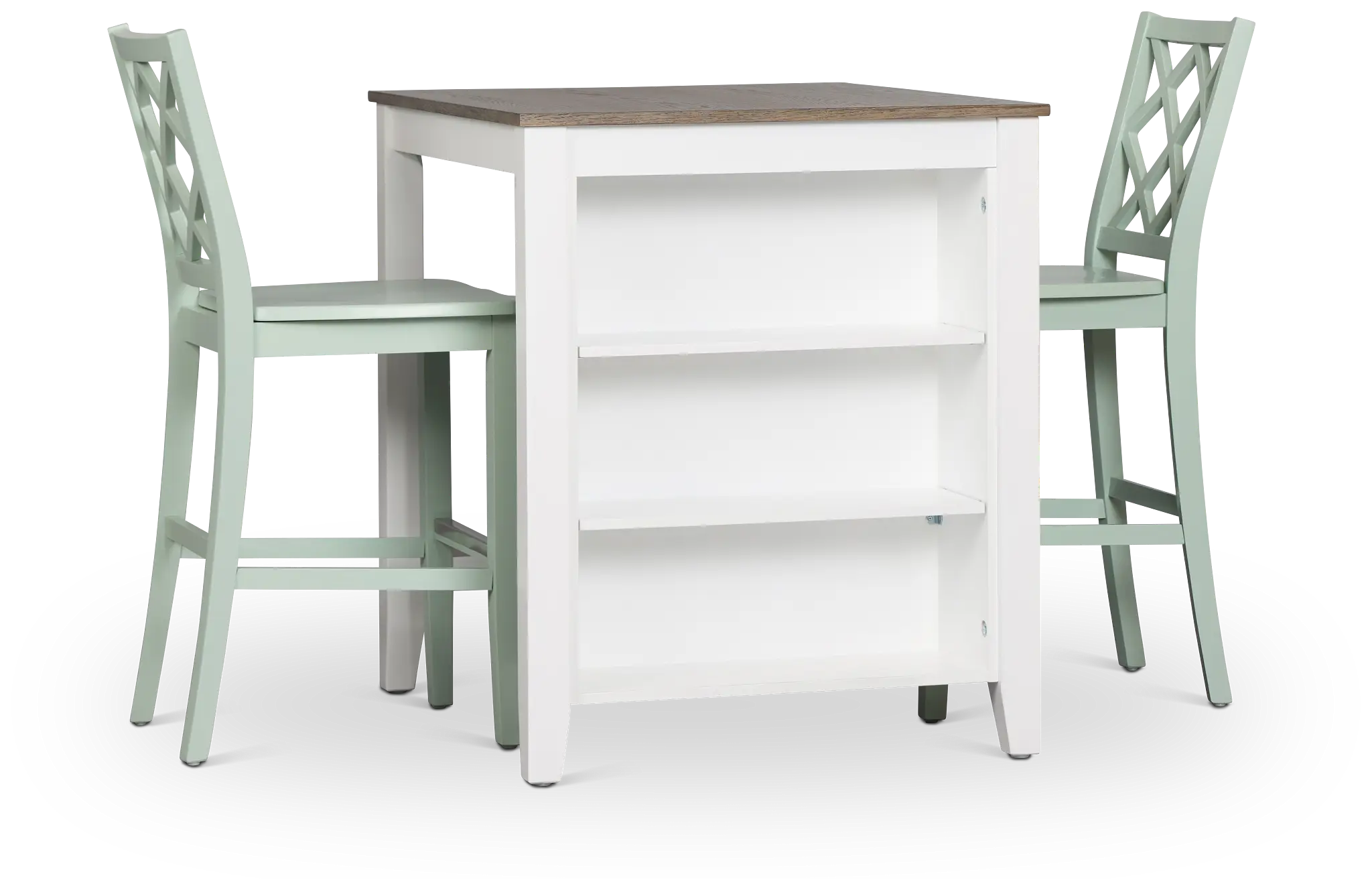 Edgartown Two-tone Storage High Table & 2 Light Blue Wood Barstools Edgartown Two-tone Storage High Table & 2 Light Blue Wood Barstools