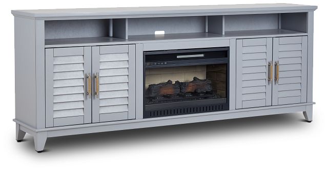 Cape May Light Gray 84" Tv Stand With Fireplace Insert