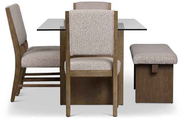 Vance Glass Rect Table With 4 Upholstered Side Chairs & Bench