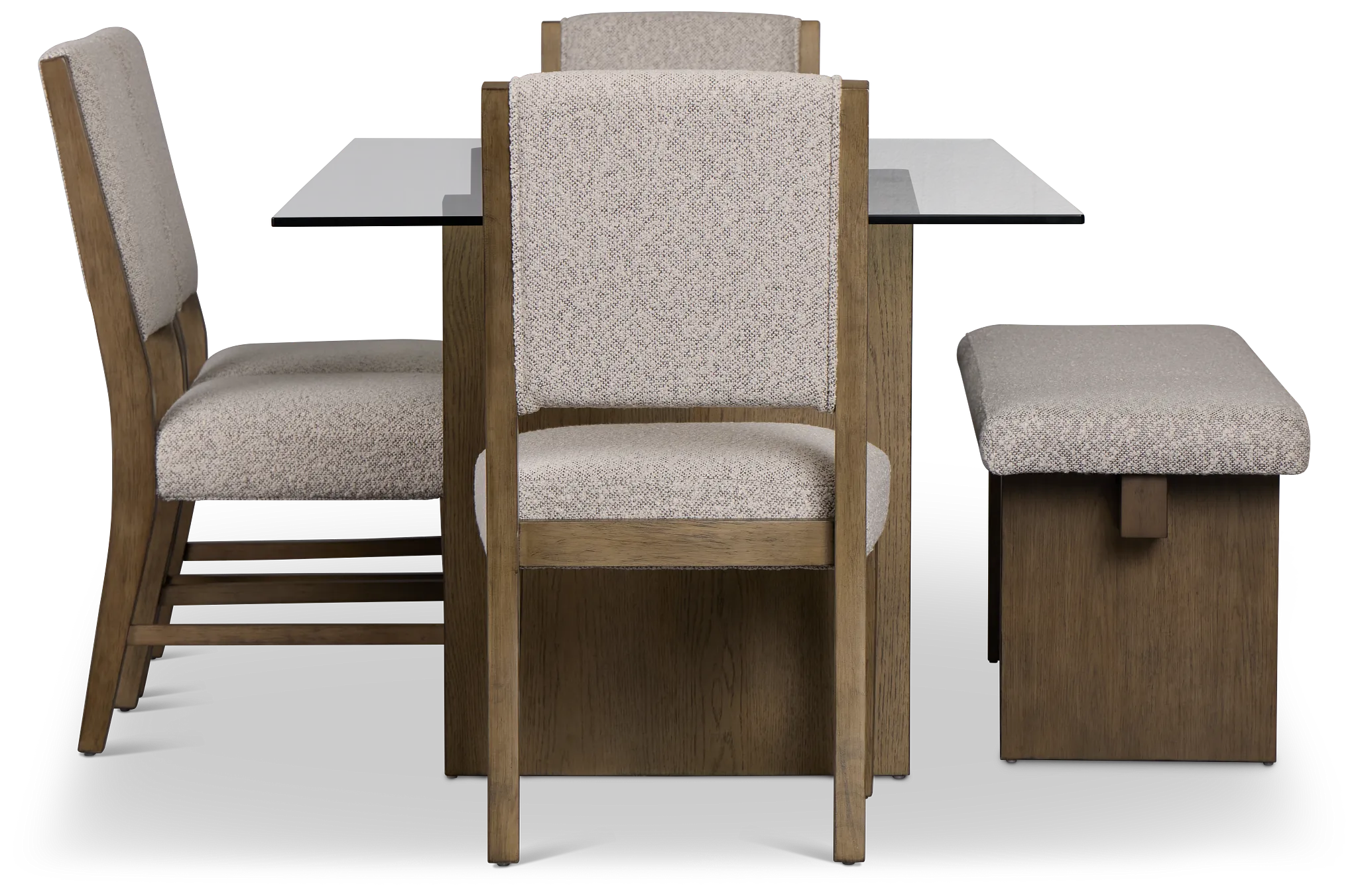 Vance Glass Rect Table With 4 Upholstered Side Chairs & Bench