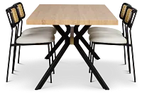 Lynden Light Tone Rect Table & 4 White Woven Upholstered Side Chairs