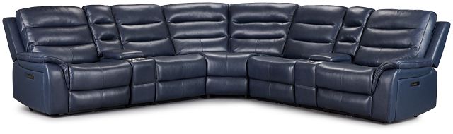 Maverick Blue Lthr/vinyl Large Triple Power Reclining Two-arm Sectional